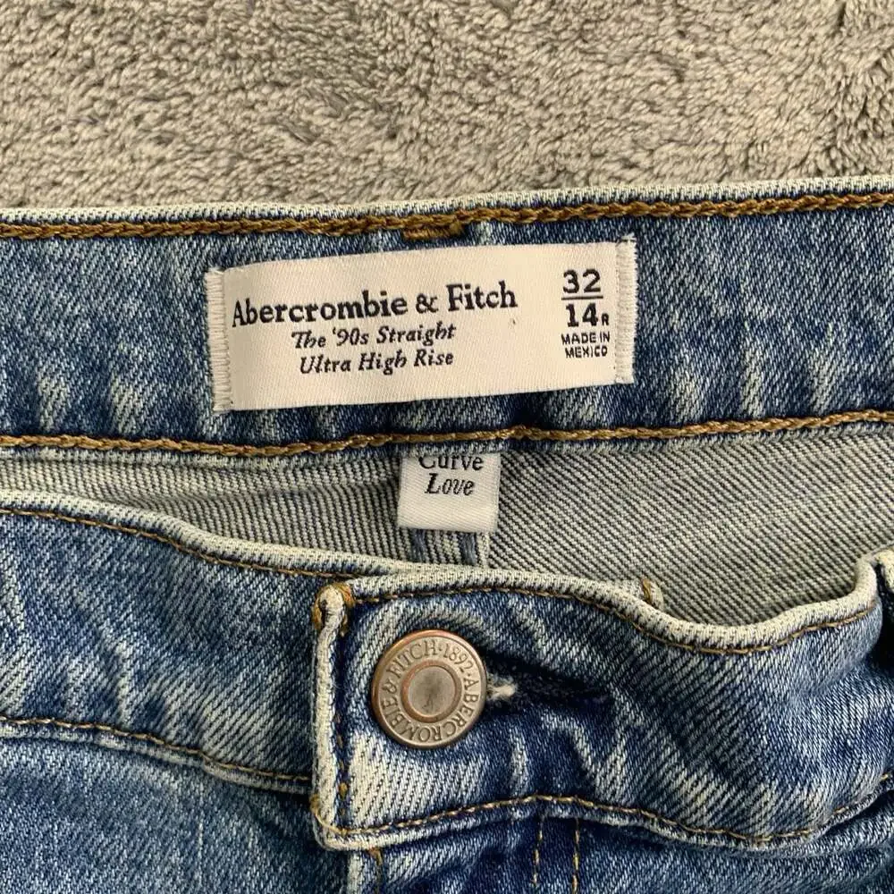 Abercrombie & Fitch 90s Straight Ultra High Rise Jeans Womens 32 14R Blue Denim